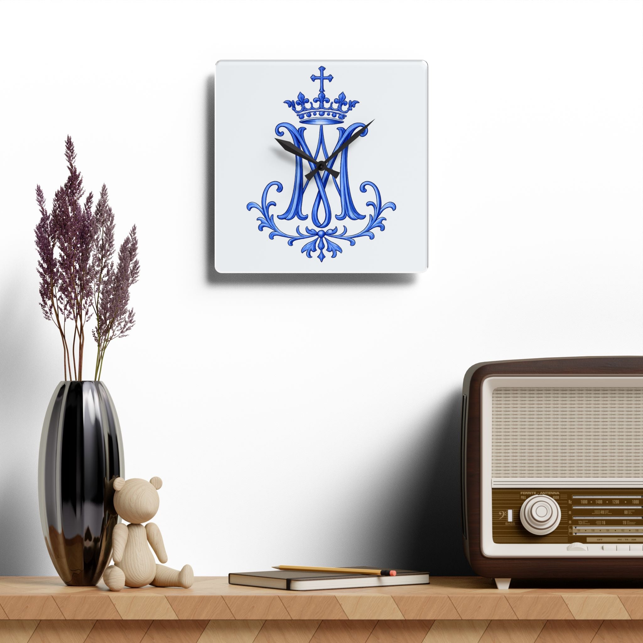 Monogram M Crown Acrylic Wall Clock — Royal Blue Decorative Clock