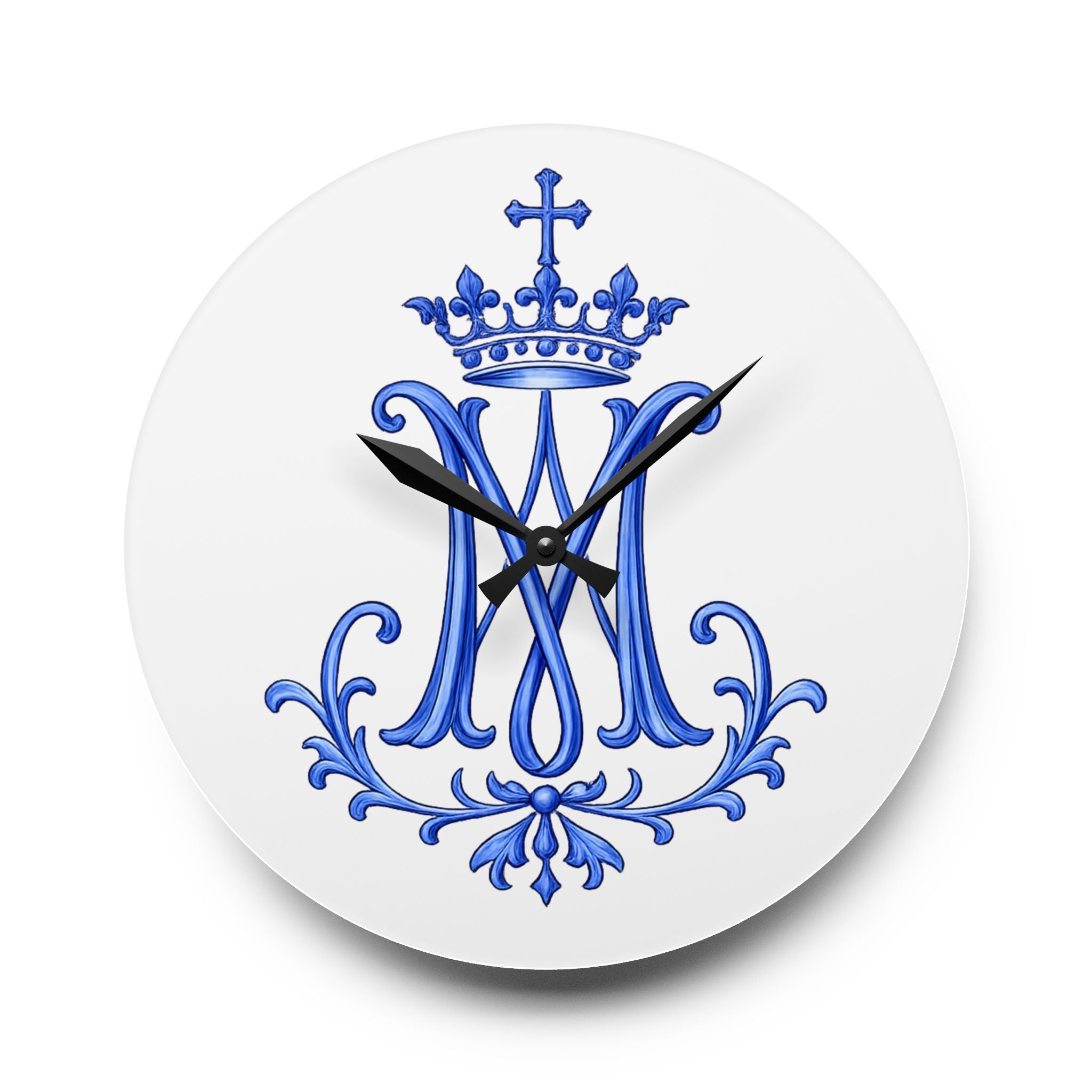 Monogram M Crown Acrylic Wall Clock — Royal Blue Decorative Clock