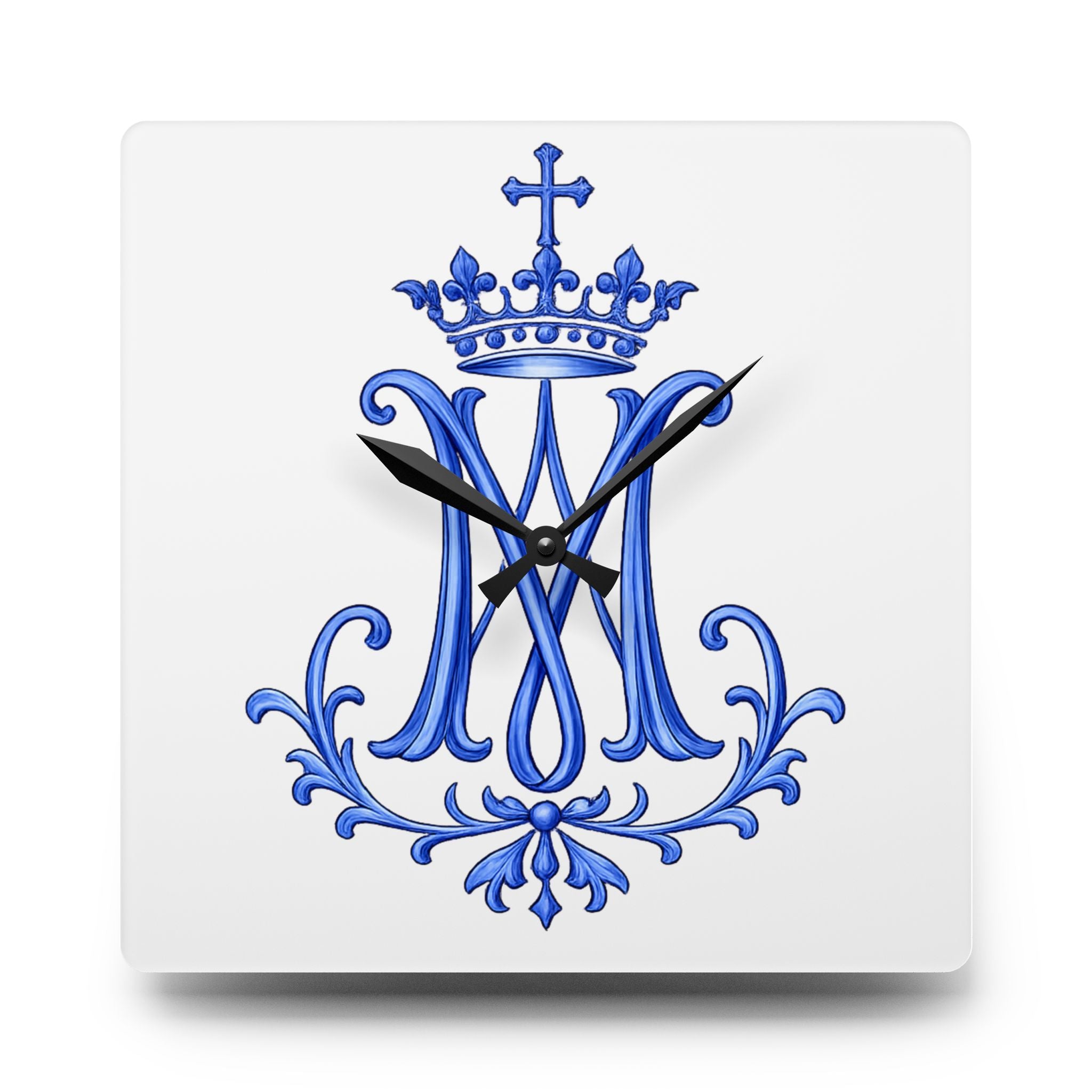 Monogram M Crown Acrylic Wall Clock — Royal Blue Decorative Clock