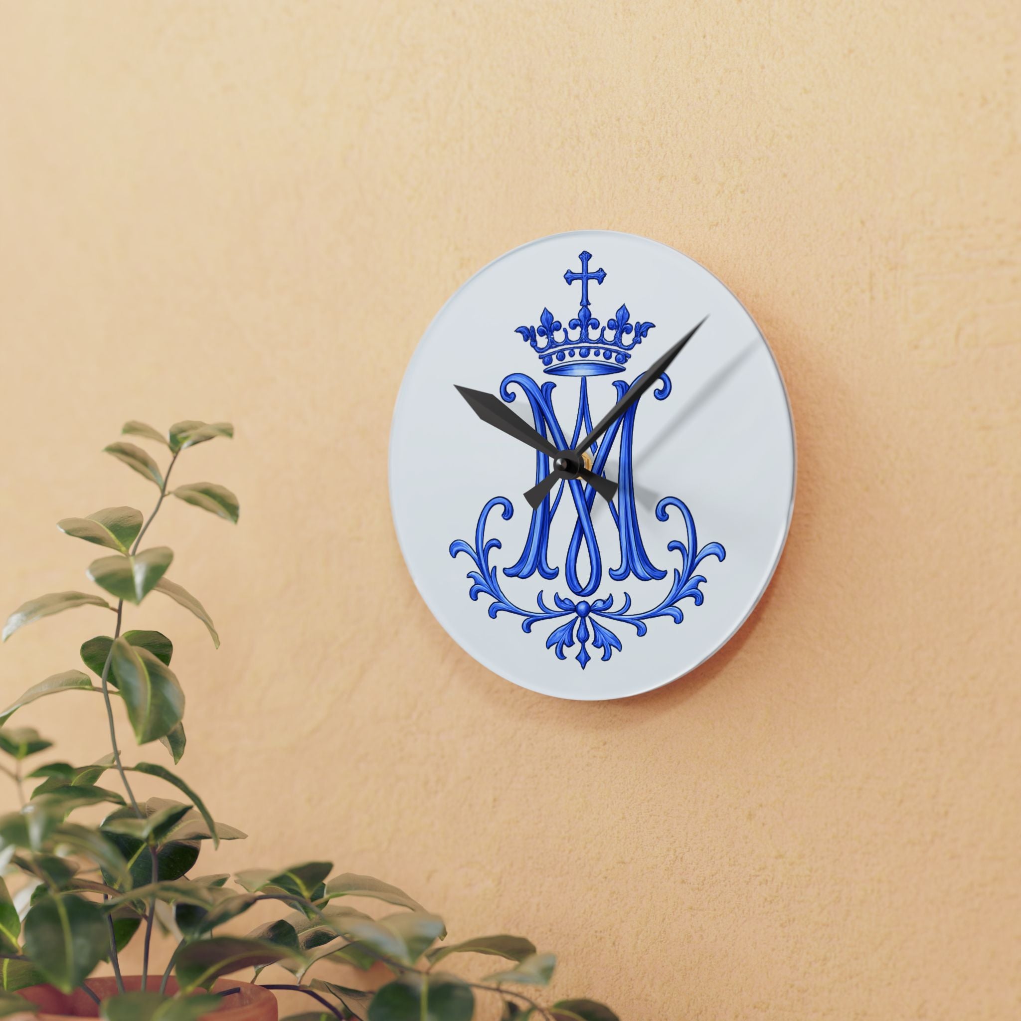 Monogram M Crown Acrylic Wall Clock — Royal Blue Decorative Clock